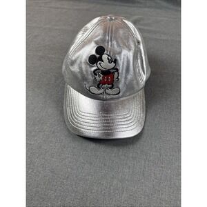 Disney Parks Classic Mickey Mouse Silver Lamé Baseball Hat Adjustable Strap
